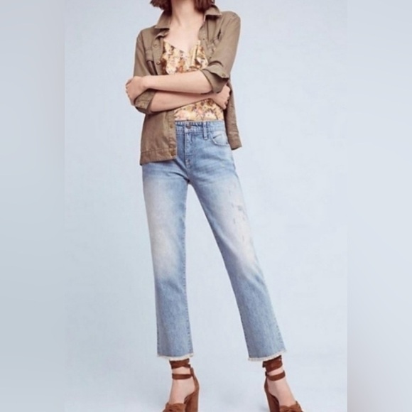 Anthropologie Pilcro and Letterpress Hyphen Jeans Light Wash Raw Hem Size 27 - Picture 1 of 10